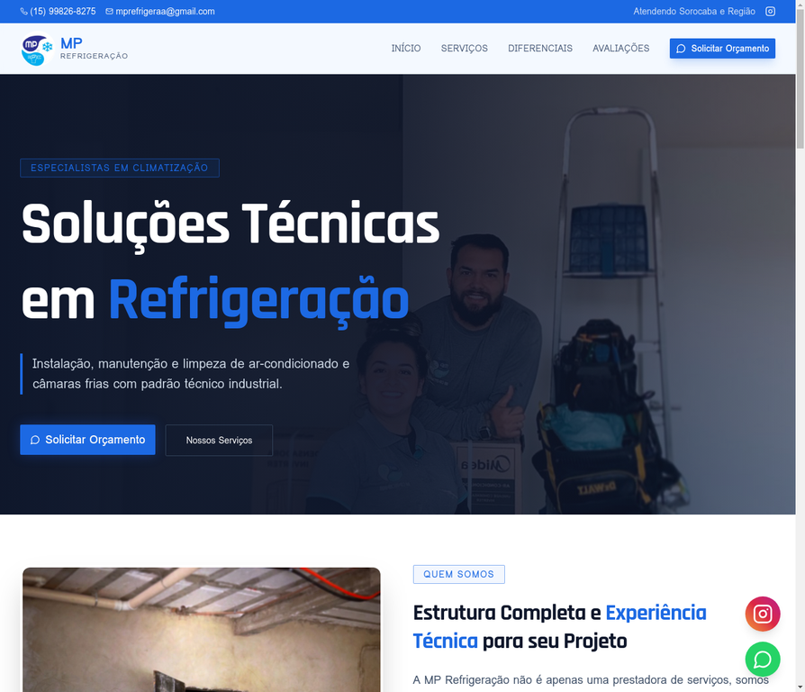 Site desenvolvido para MP Refrigeração