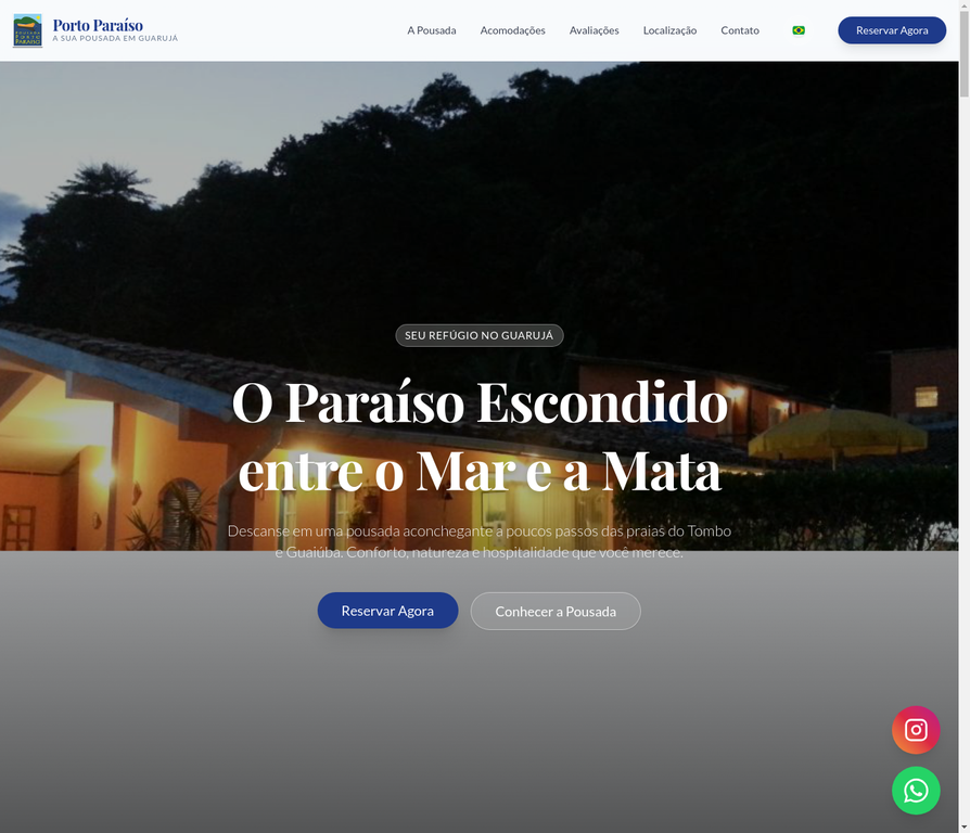Site desenvolvido para Pousada Porto Paraíso